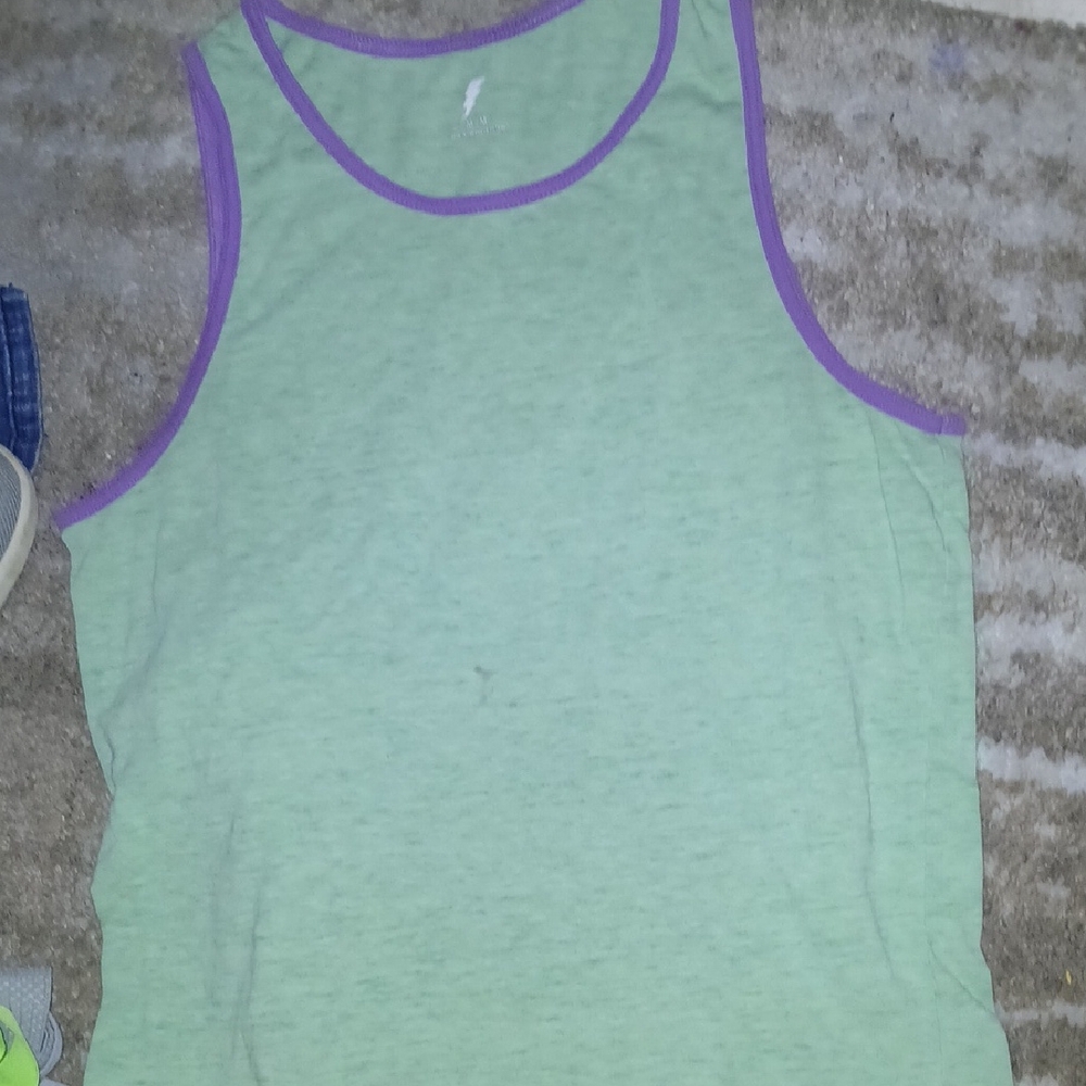 Men's Green Tank Top with Purple Trim